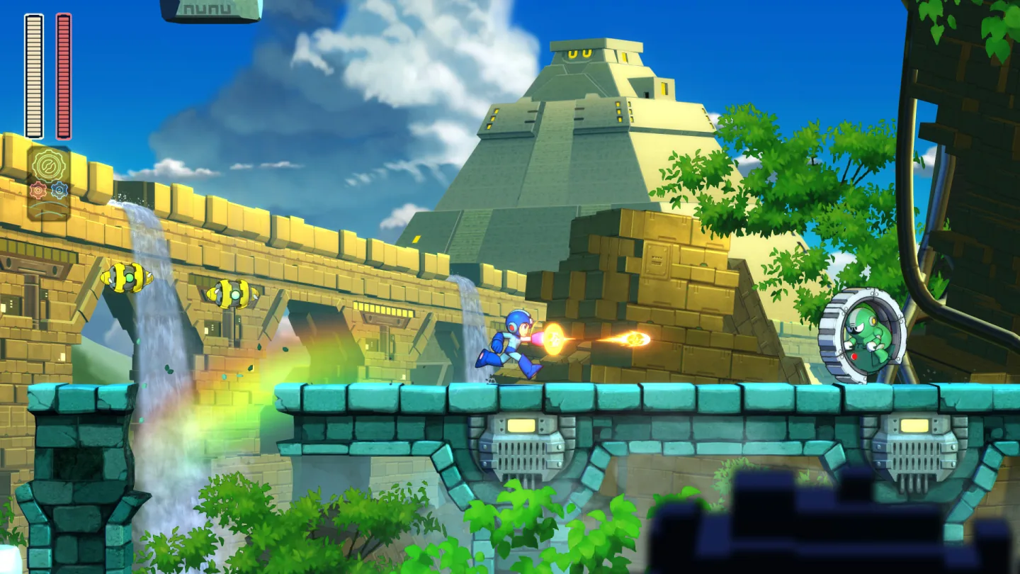 Mega Man 11 run-and-gun side-scrolling gameplay screenshot